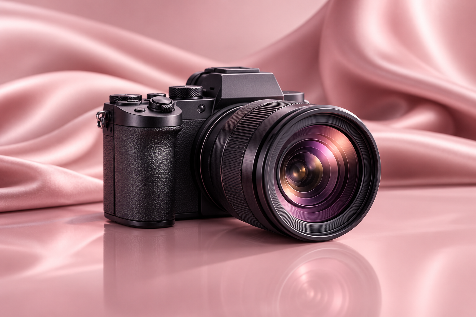 Camera in a pink studio